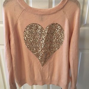 Baby Pink Sweater w/ Gold Sequenced Heart